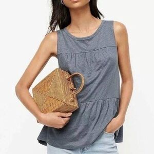 J. Crew Blue Linen Tiered Sleeveless Tank Top Small Flowy